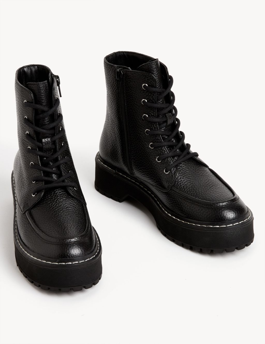 Leather Chunky Lace Up Flatform Boots | M&S Collection | M&S