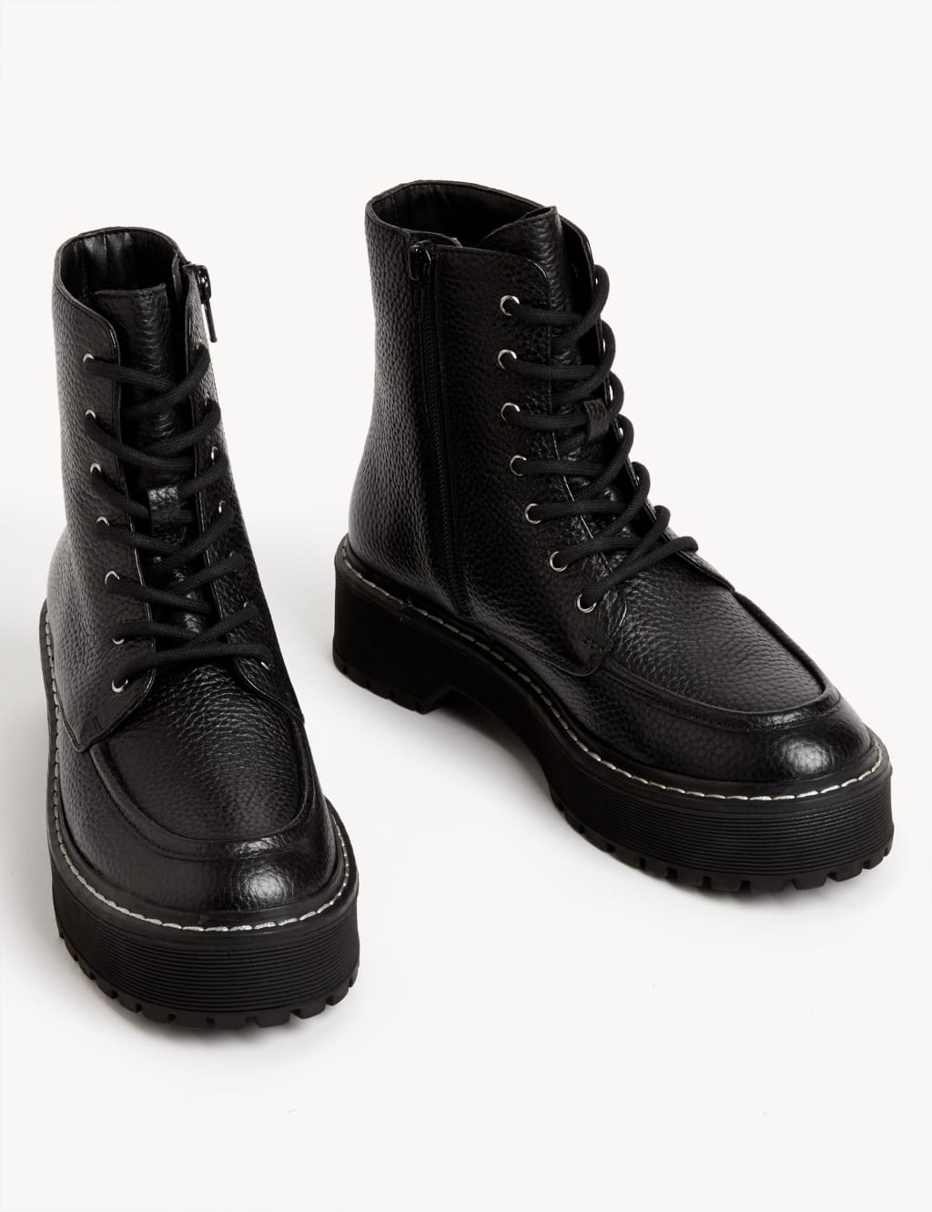 Leather Chunky Lace Up Flatform Boots | M&S Collection | M&S