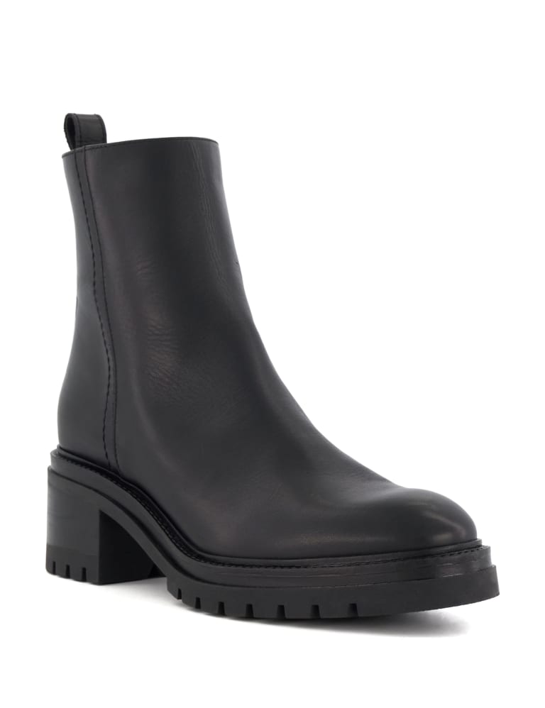 Leather Cleated Block Heel Ankle Boots