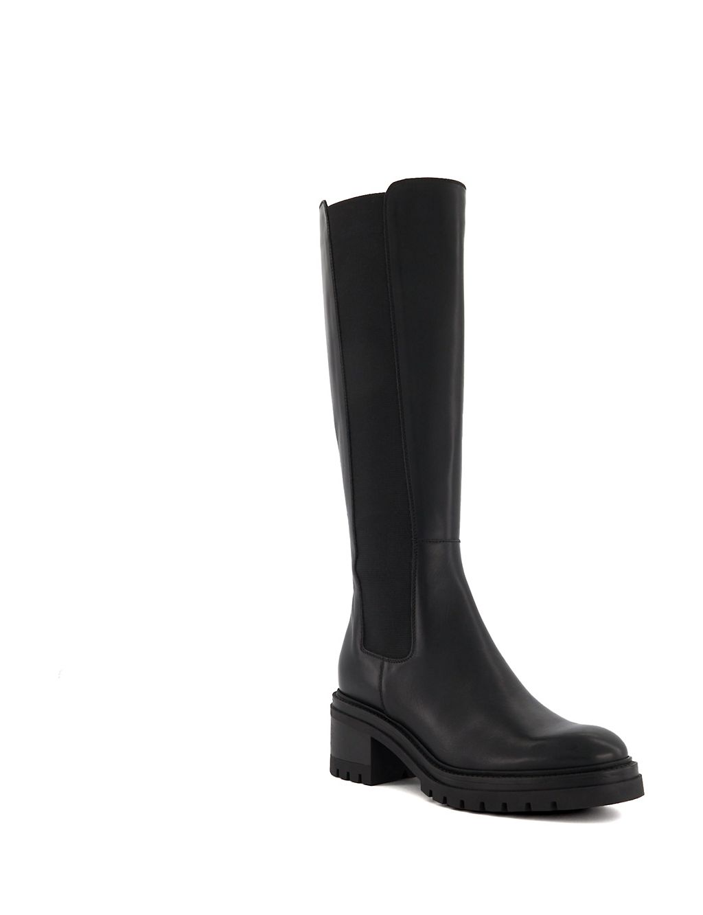 Leather Cleated Block Heel Knee High Boots 1 of 4