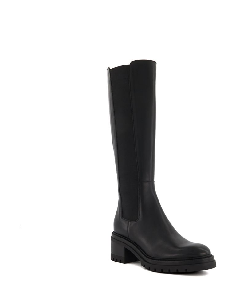 Leather Cleated Block Heel Knee High Boots 2 of 4
