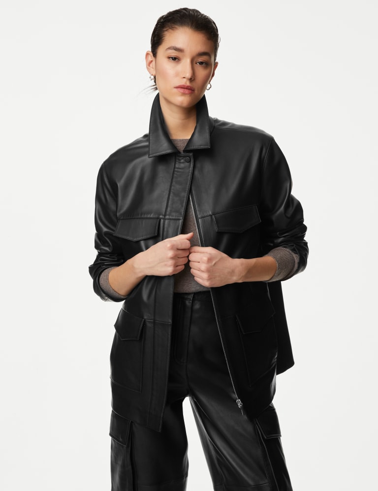 Leather Collared Utility Jacket Autograph M S