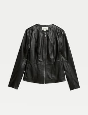 Leather Collarless Jacket Autograph M S