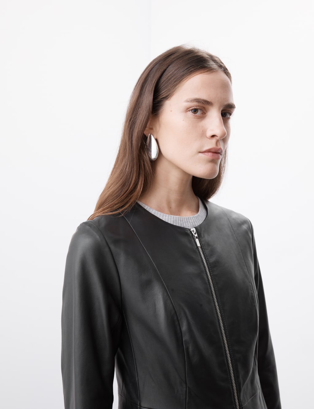 Leather Collarless Jacket Autograph M S