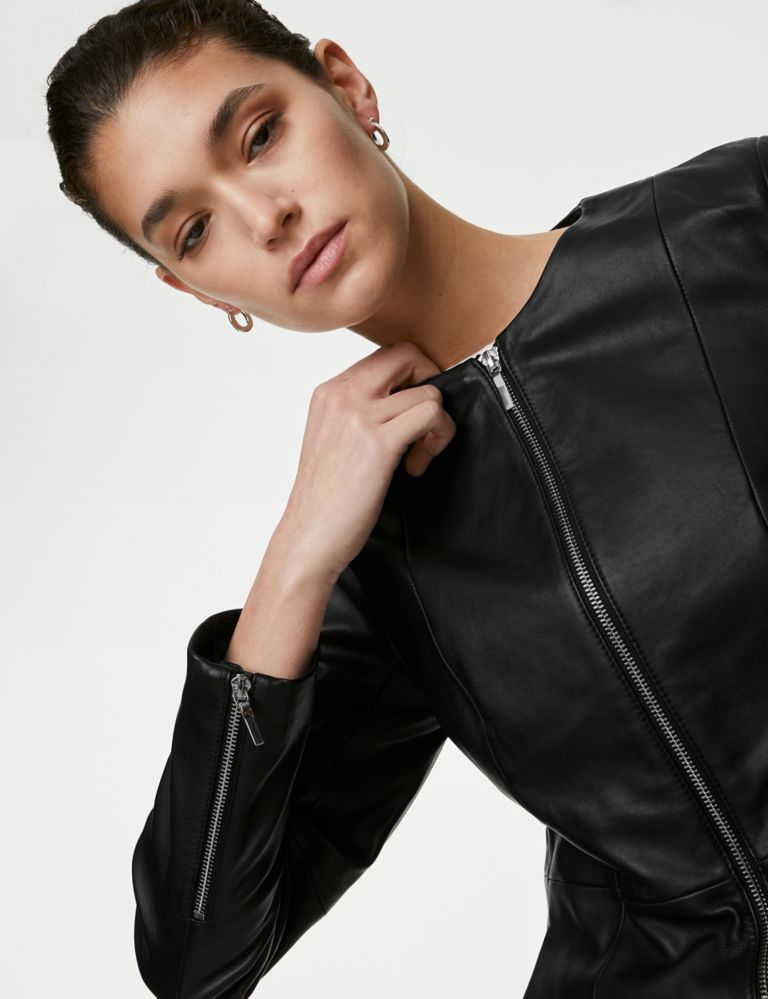 Leather Collarless Jacket 3 of 6