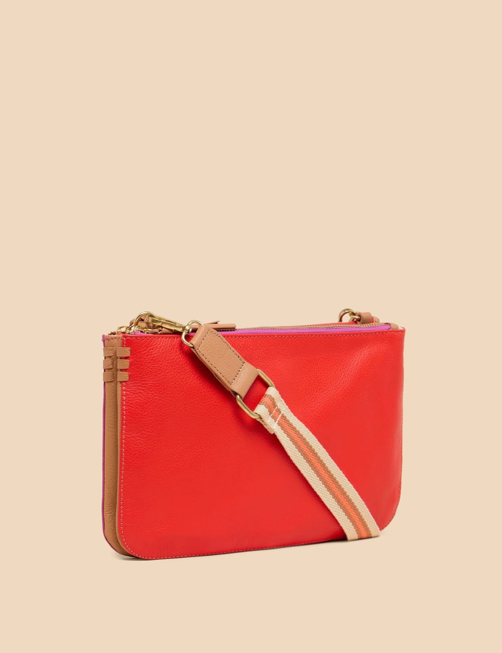 Leather Colour Block Shoulder Bag White Stuff M&S