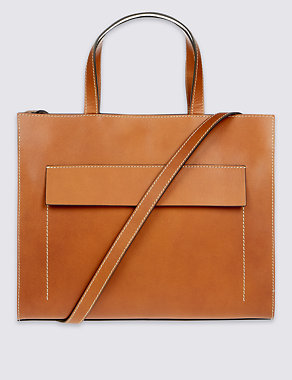 Leather Contrast Stitch Tote Bag Image 2 of 5