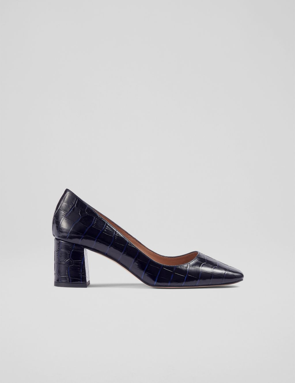 Leather Croc Block Heel Pointed Court Shoes 3 of 3