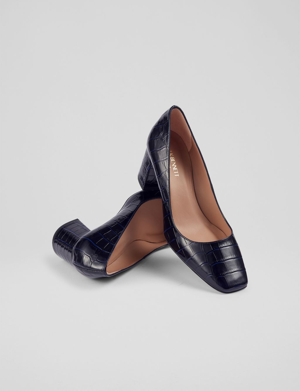 Leather Croc Block Heel Pointed Court Shoes 2 of 3