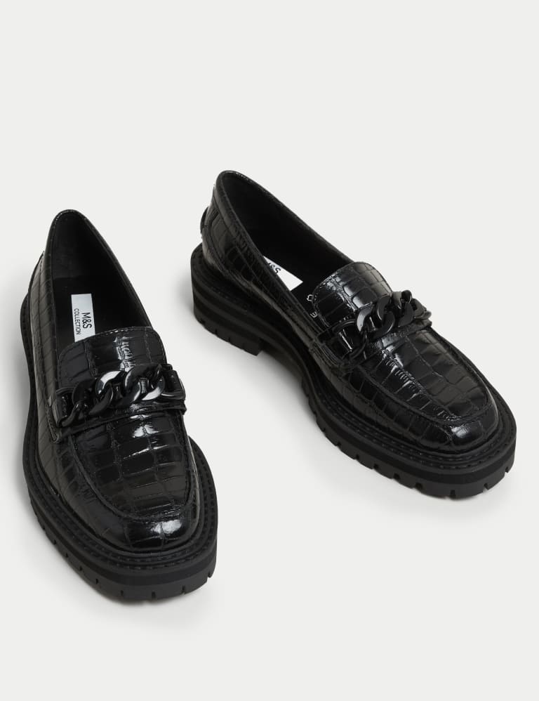 Leather Croc Block Heel Square Toe Loafers 2 of 3