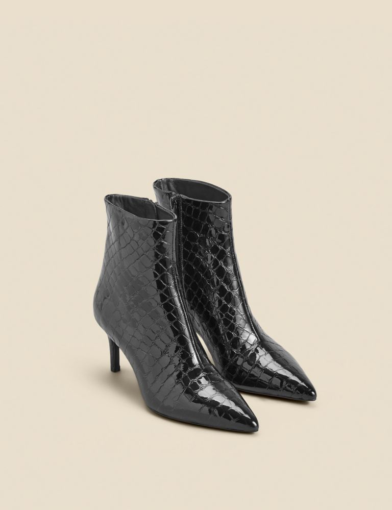 Leather Croc Kitten Heel Pointed Ankle Boots | SOSANDAR | M&S