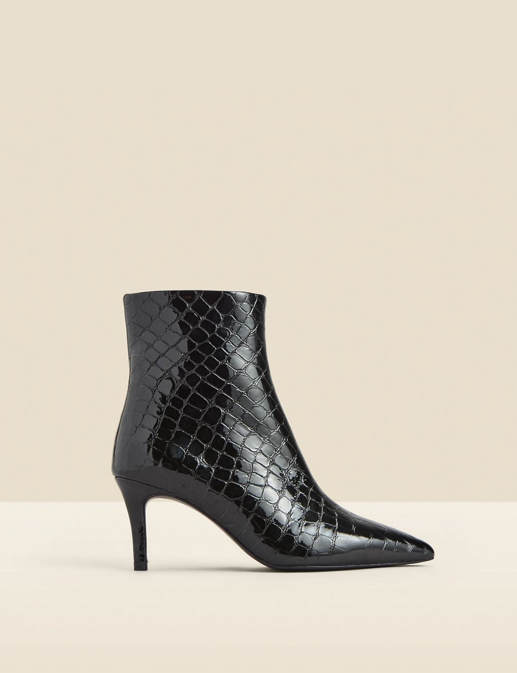 Leather Croc Kitten Heel Pointed Ankle Boots 1 of 5