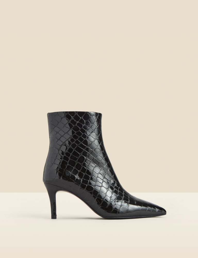 Leather Croc Kitten Heel Pointed Ankle Boots | SOSANDAR | M&S