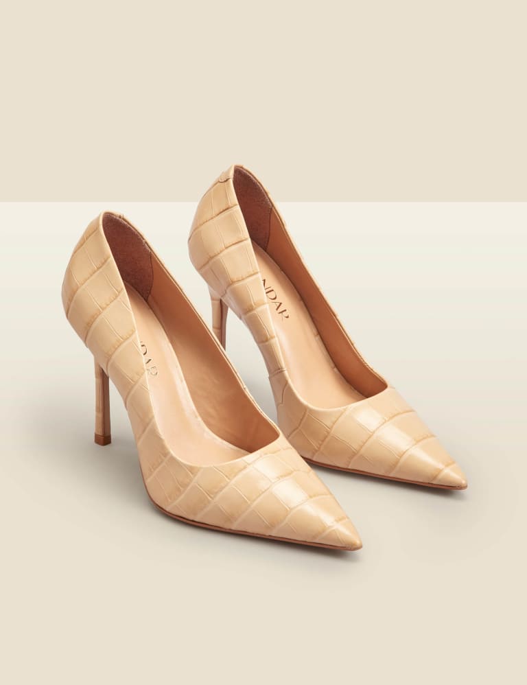 Leather Croc Stiletto Heel Court Shoes