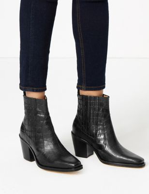 mock croc print leather ankle boots