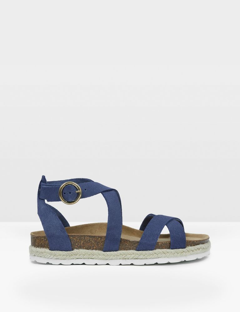 Leather Crossover Ankle Strap Wedge Sandals 1 of 3