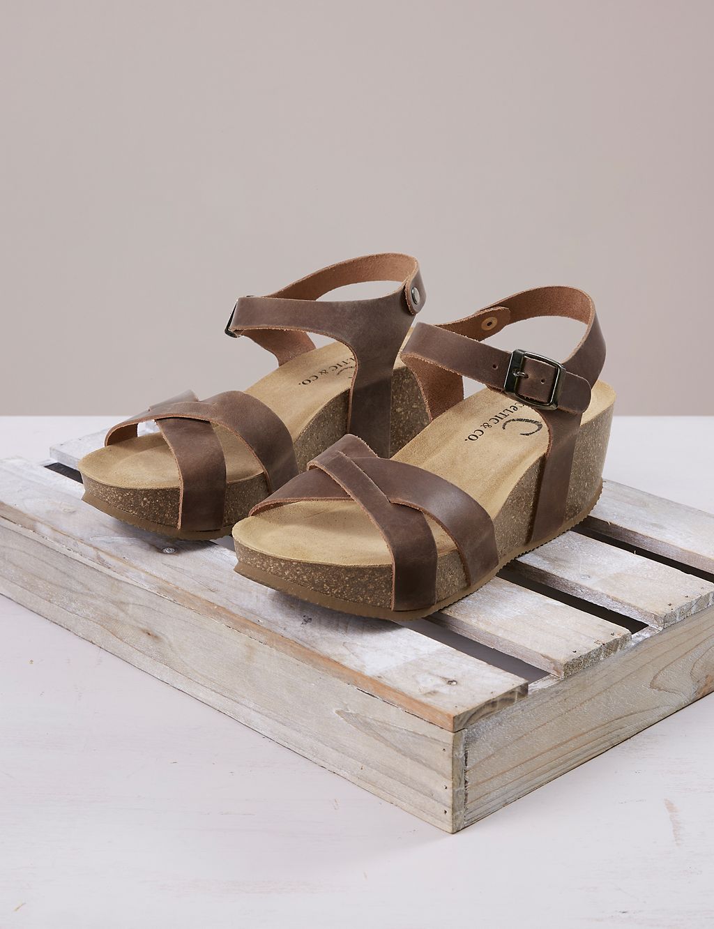 Leather Crossover Ankle Strap Wedge Sandals 3 of 6