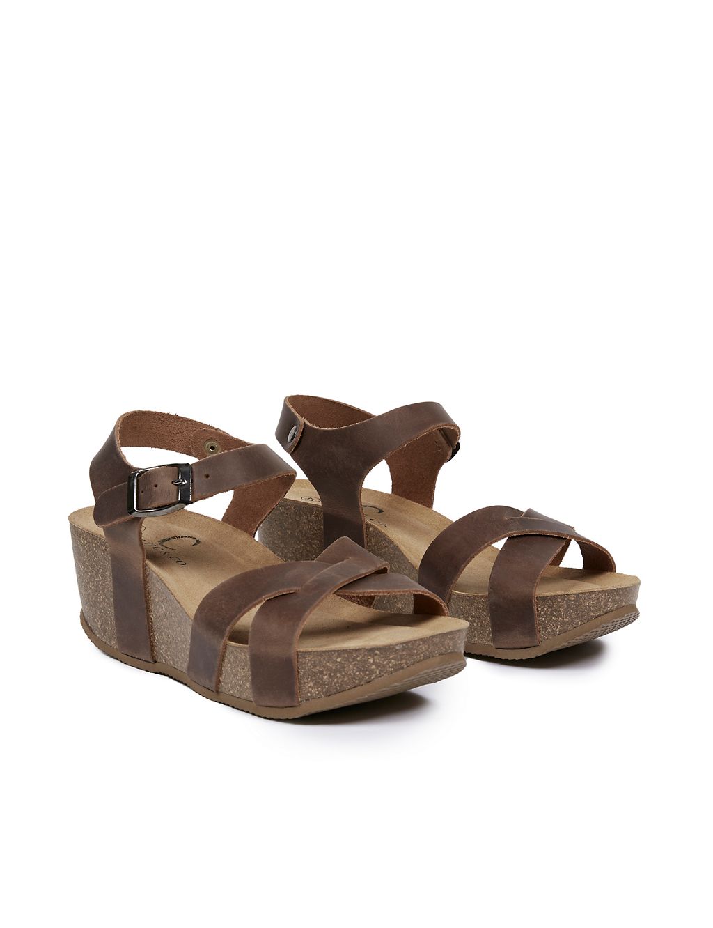 Leather Crossover Ankle Strap Wedge Sandals 1 of 6
