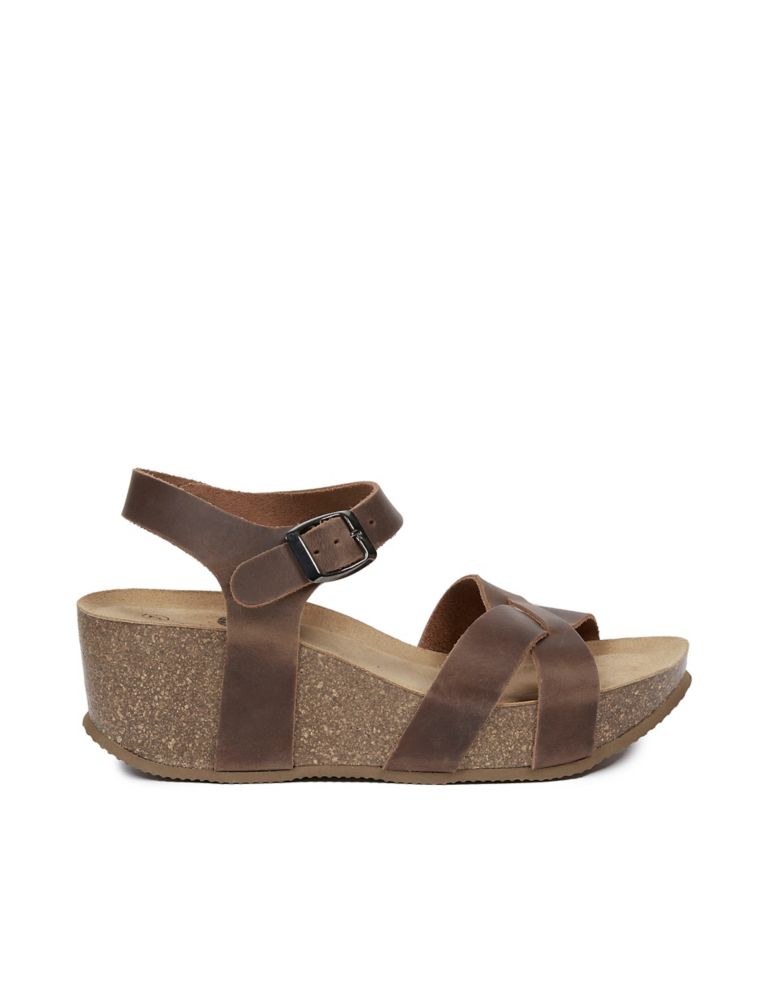 Leather Crossover Ankle Strap Wedge Sandals 3 of 6