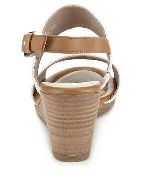 Leather Double Band Wedge Sandals Image 2 of 4