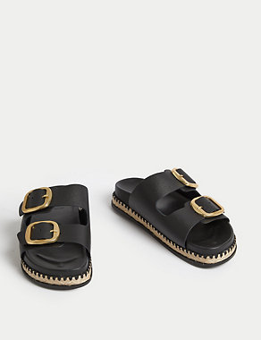 Leather Double Buckle Flatform Sandals Image 2 of 3