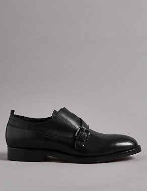 Leather Double Cross Monk Strap Shoes Image 2 of 6