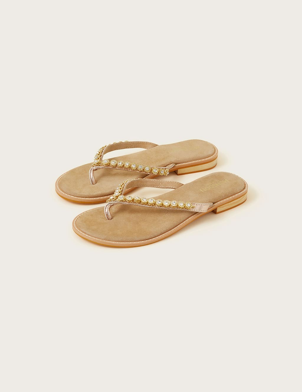 Leather Embellished Flat Flip Flops Monsoon M S