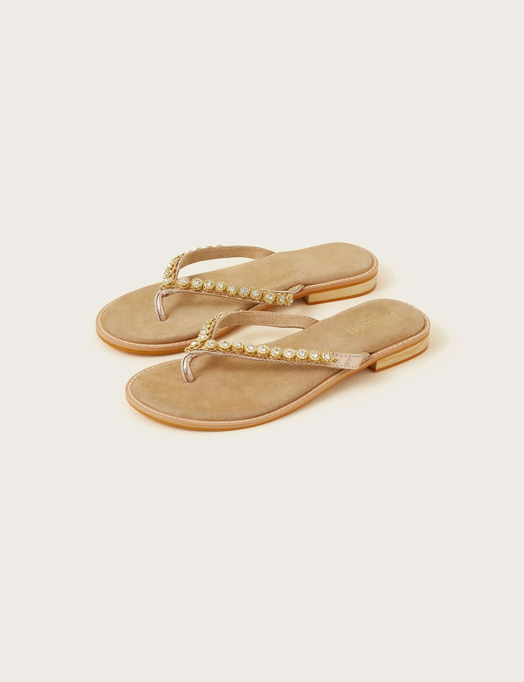 Leather Embellished Flat Flip Flops 1 of 3