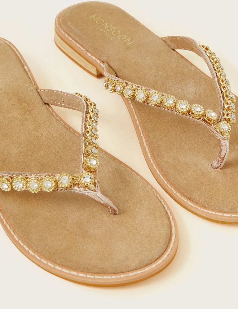 Leather Embellished Flat Flip Flops 3 of 3