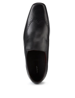 Leather Extra Wide Fit Slip-On Brogue Shoes Image 2 of 5