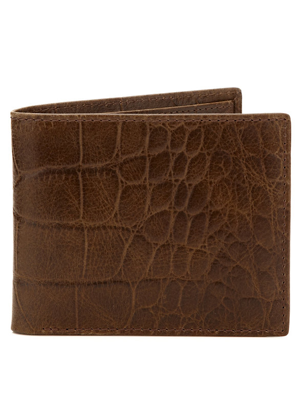 Leather Faux Crocodile Skin Billfold Wallet Image 1 of 2
