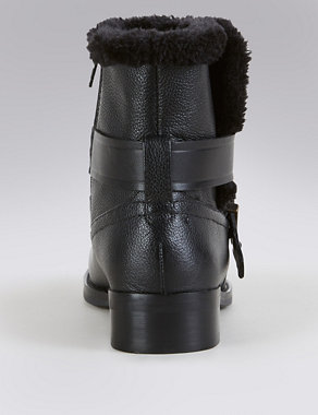 Leather Faux Fur Biker Ankle Boots with Insolia Flex® Image 2 of 4