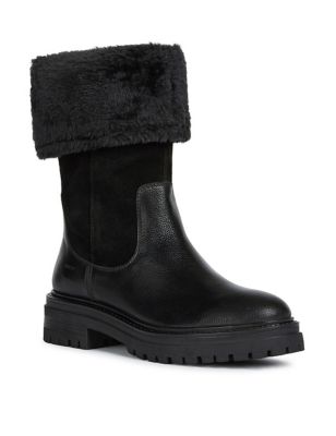 Leather Faux Fur Chunky Winter Boots Image 2 of 5