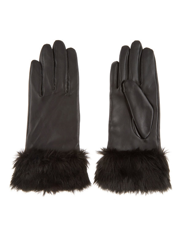 Leather Faux Fur Cuff Gloves Image 1 of 1