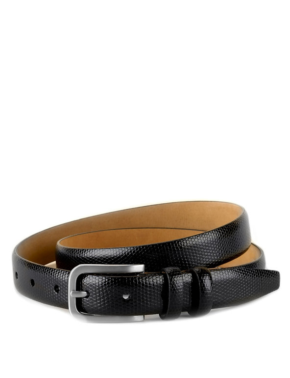 Leather Faux Snakeskin Rectangular buckle Slim Belt Image 1 of 1