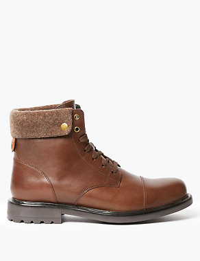 Leather Felt Collar Toe Cap Casual Boots Image 2 of 5