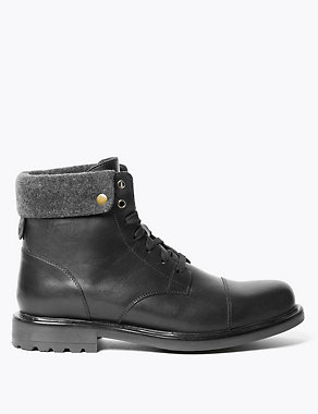 Leather Felt Collar Toe Cap Casual Boots Image 2 of 5