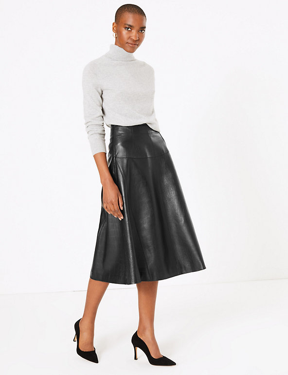 Leather Fit ☀ Flare Midi Skirt ...
