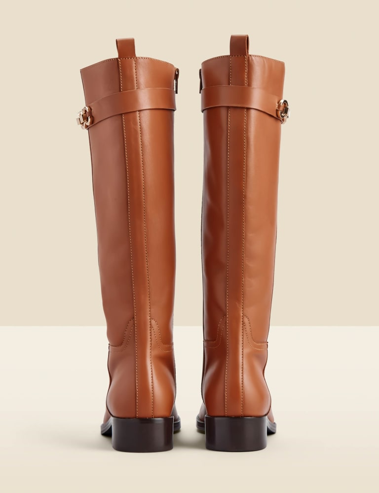 Tan leather knee high flat boots online