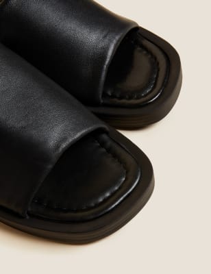 black leather slip on mules