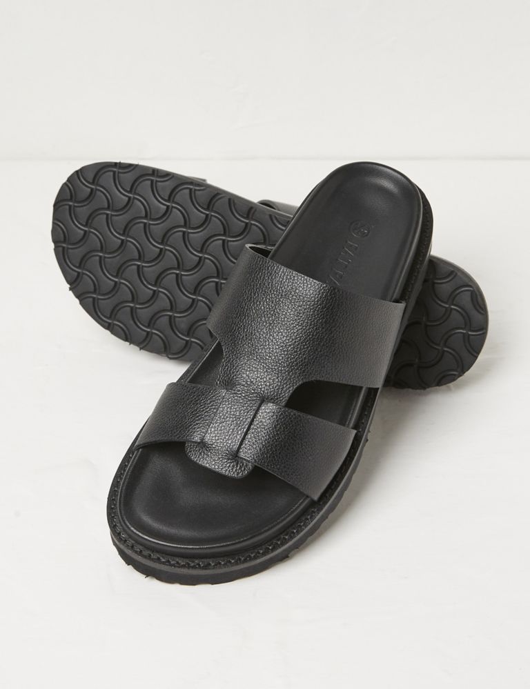 Leather Flatform Footbed Sliders 2 of 3