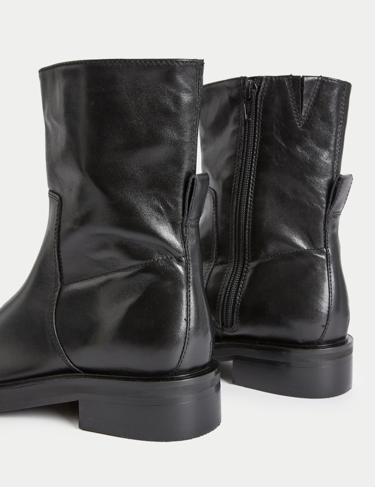 Leather Flatform Round Toe Ankle Boots