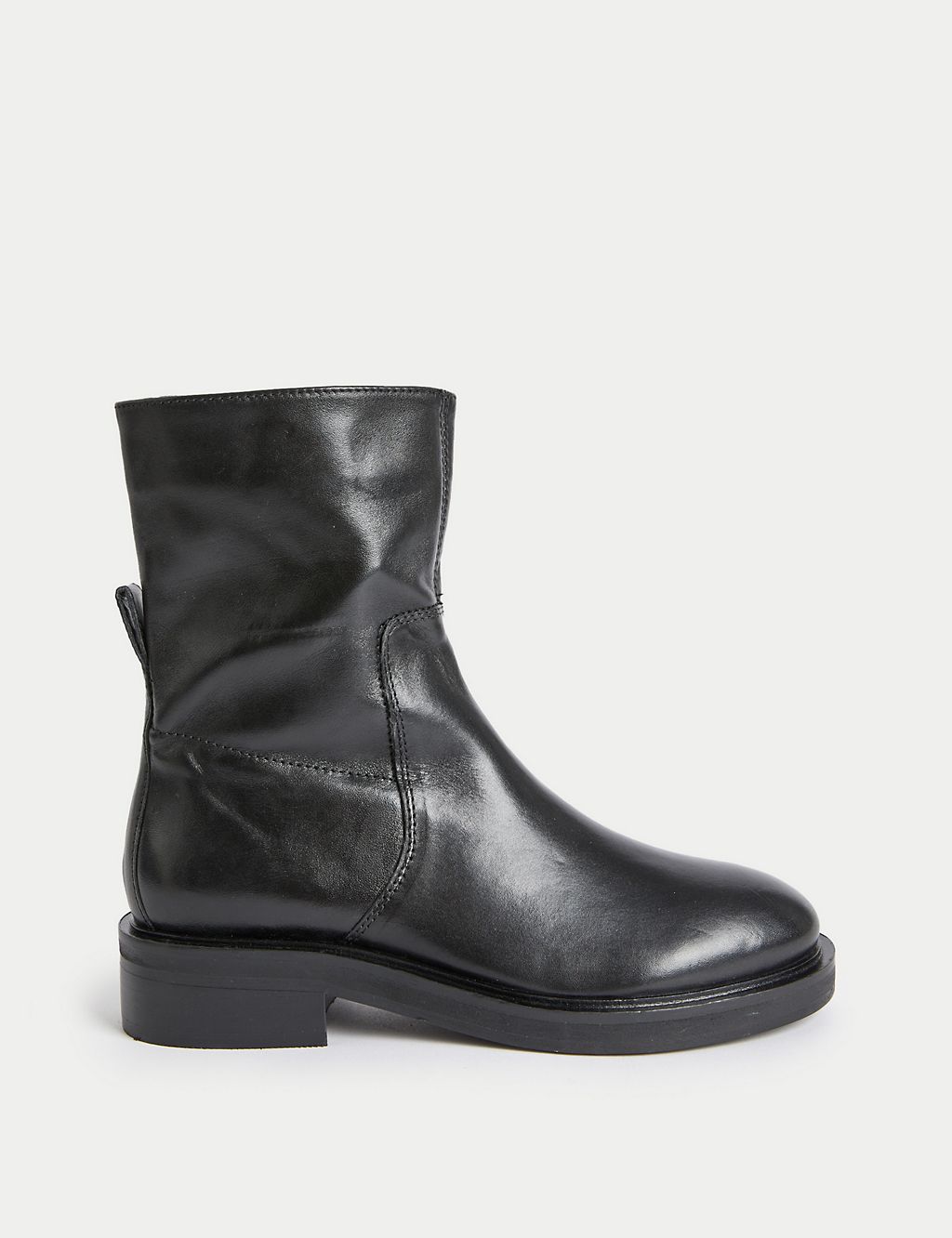 Leather Flatform Round Toe Ankle Boots 1 of 3