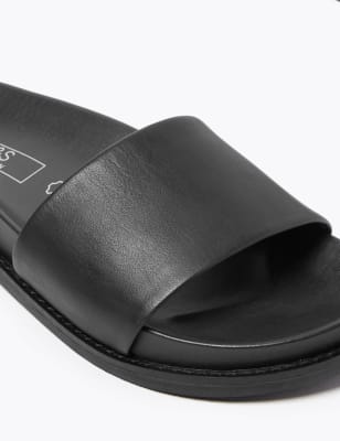 Womens black clearance leather sliders