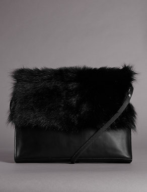 Leather Fur Trim Clutch Bag Image 2 of 5