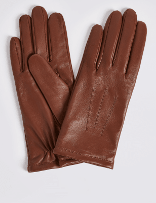 tan leather gloves