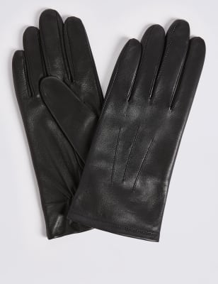 long gray leather gloves