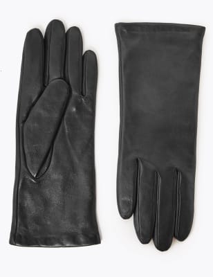 gray leather gloves