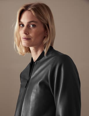 m&s leather bomber jacket