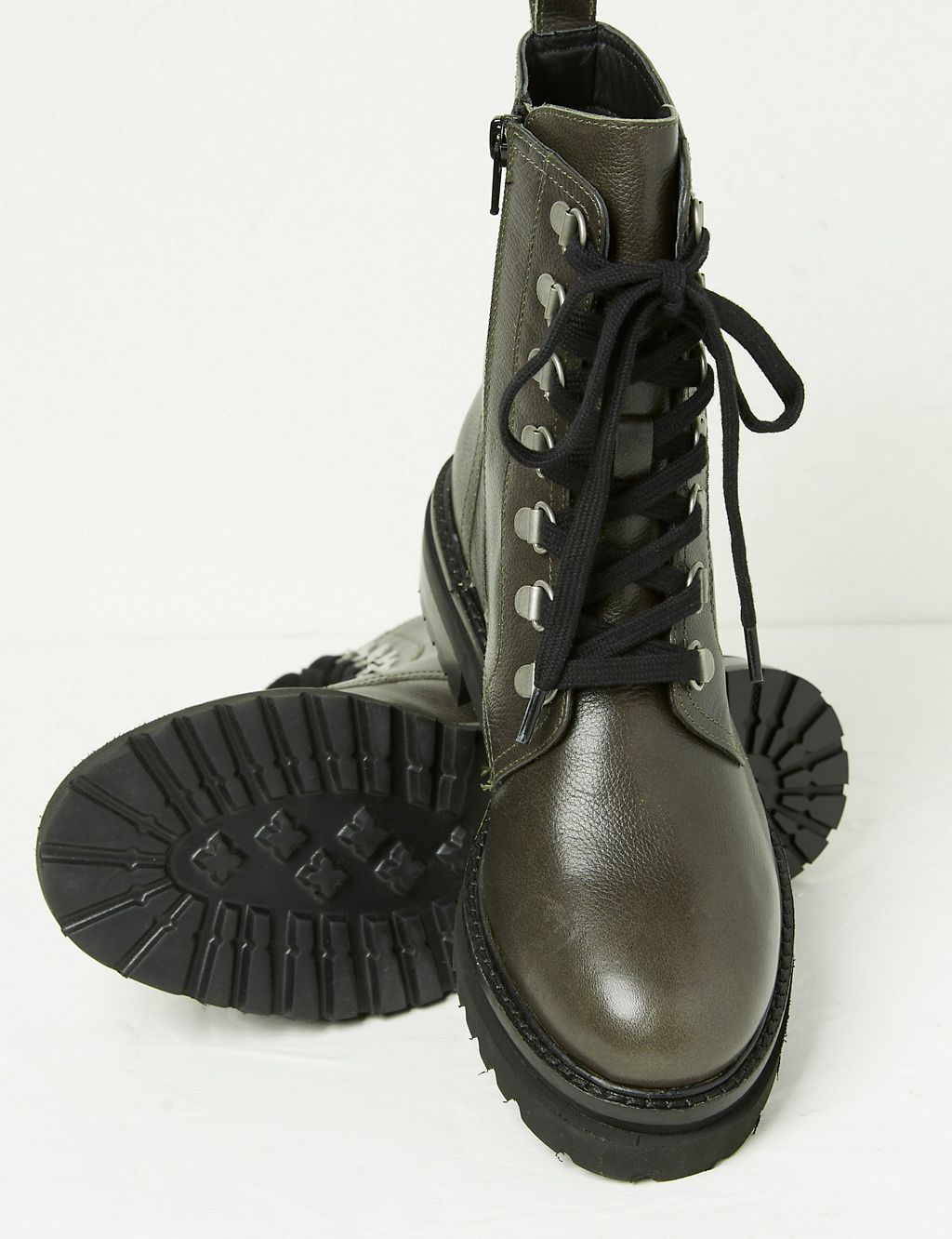 Leather Hiker Lace Up Cleated Ankle Boots 2 of 5